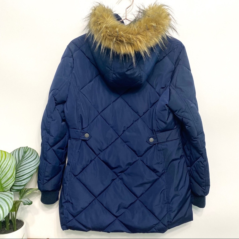 tommy hilfiger | navy quilted puffer faux fur hood removable l